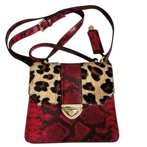 Vittoria Napoli Leather Red and Leopard Print Crossbody Bag